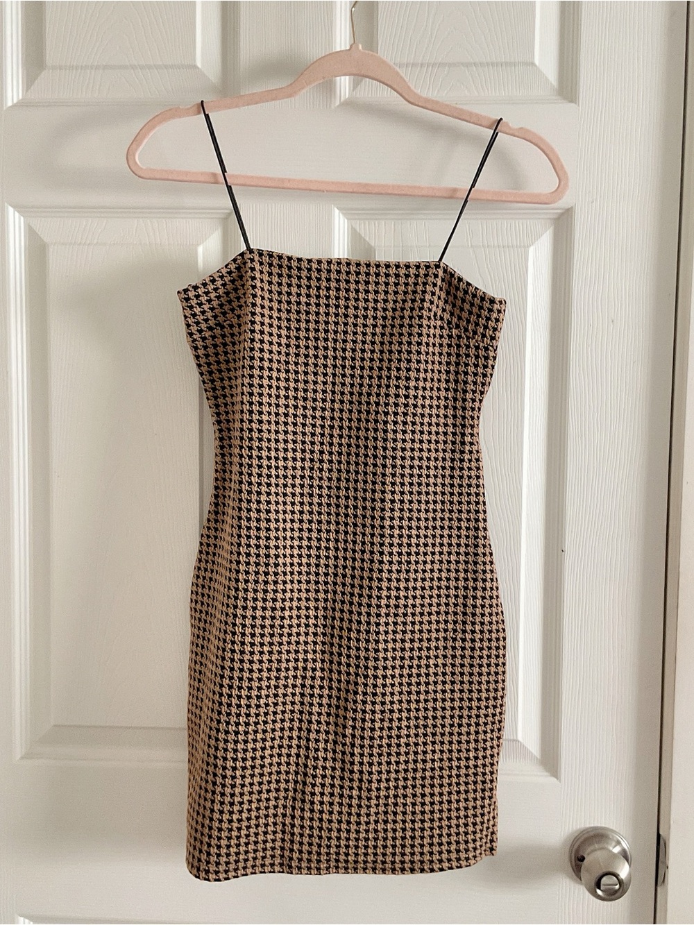 J.ING Brown & Black Houndstooth Spaghetti Strap Mini Dress